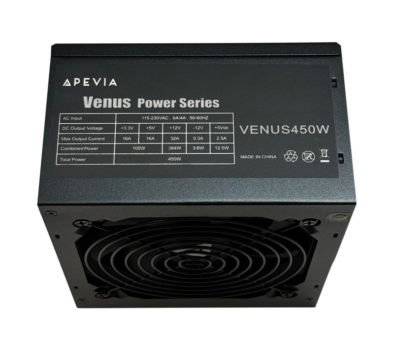 APEVIA VENUS450W 450W ATX Power Supply with Auto-Thermally Controlled 120mm Fan, 115/230V Switch, All Protections - Image 4